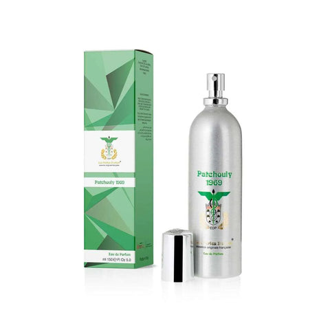 Les perles d'orient eau de parfum patchouli 150ml bottle and packaging with green accents.