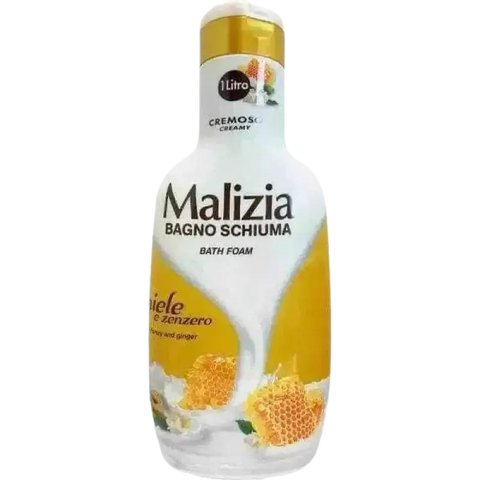 Malizia badcreme honing gember 1000ml in fles met honing en gember tonen.