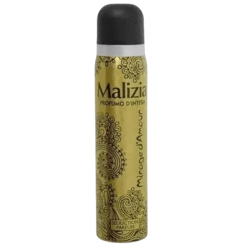 Malizia deodorant mirage d'amour spray with oriental fragrance design.