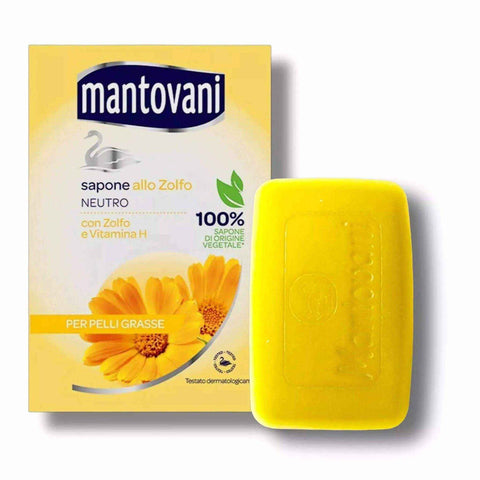 Mantovani zwavelzeep zeepblok voor vette en acnegevoelige huid, 100gr, met vitamine H.