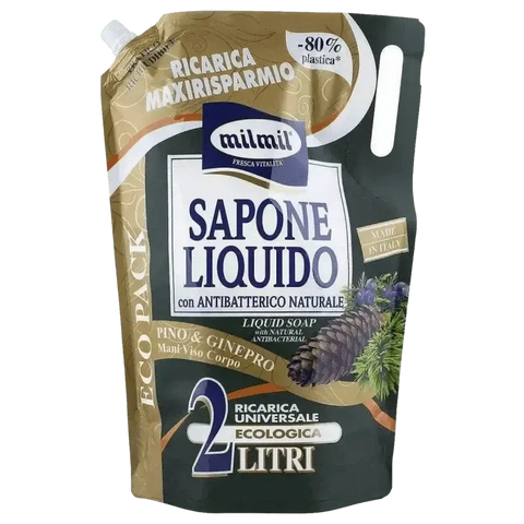 Milmil navulverpakking dennen en jeneverbes 2 liter zeep - Hemelse-geuren.nl