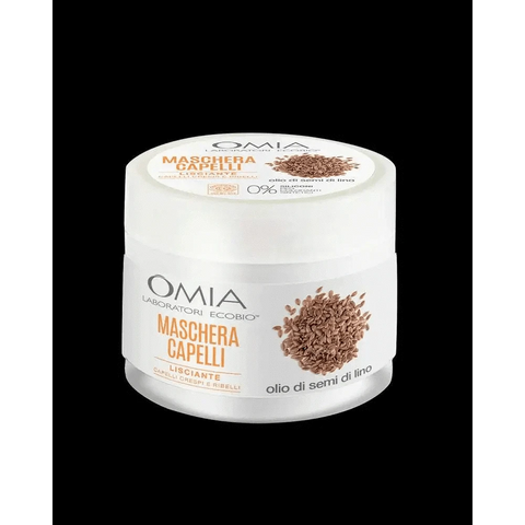 Omia Bio haarmasker lijnzaad, 250ml, geschikt voor beschadigd haar, vegan.