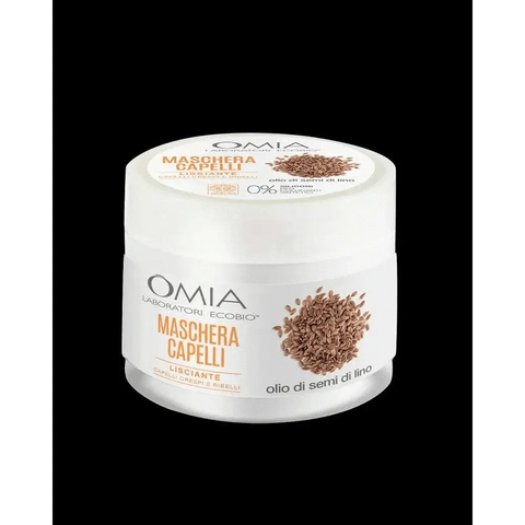 Omia Bio haarmasker lijnzaad, 250ml, geschikt voor beschadigd haar, vegan.