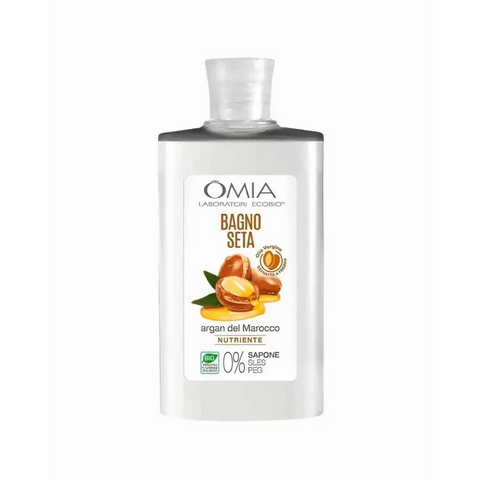 Omia biologische zijde bad en doucheschuim met arganolie fles, 400ml, geschikt voor droge huid, biologisch gecertificeerd, SLES-vrij, veganistisch.