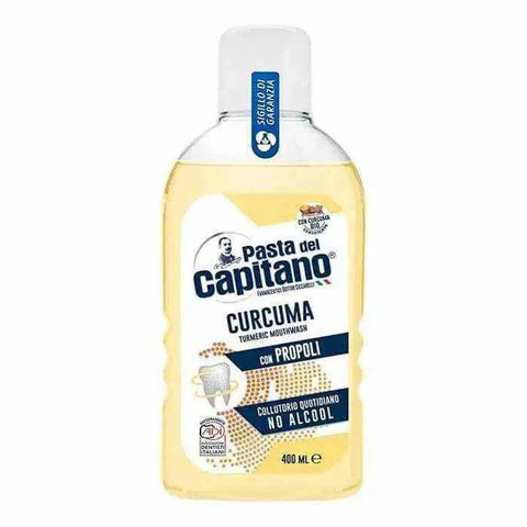 Pasta del Capitano kurkuma mondwater met propolis 400ml fles, alcoholvrij mondhygiëneproduct.
