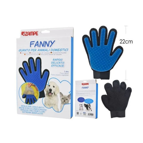 Fanny huisdieren verzorgingshandschoen voor honden en katten, 22cm zwart en blauw.