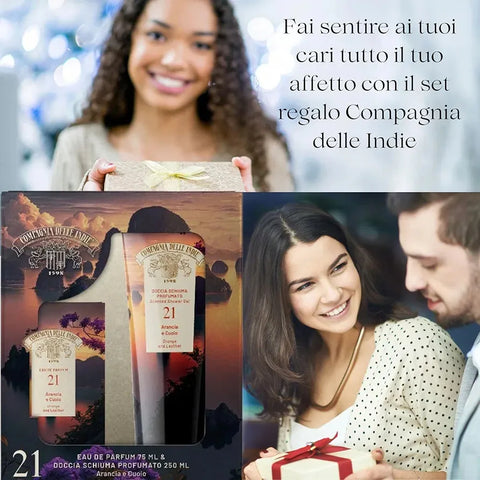 Compagnia Delle Indie cadeauverpakking sinaasappel en leder nr 21 edp 75ml met douchegel 250ml - Hemelse-geuren.nl