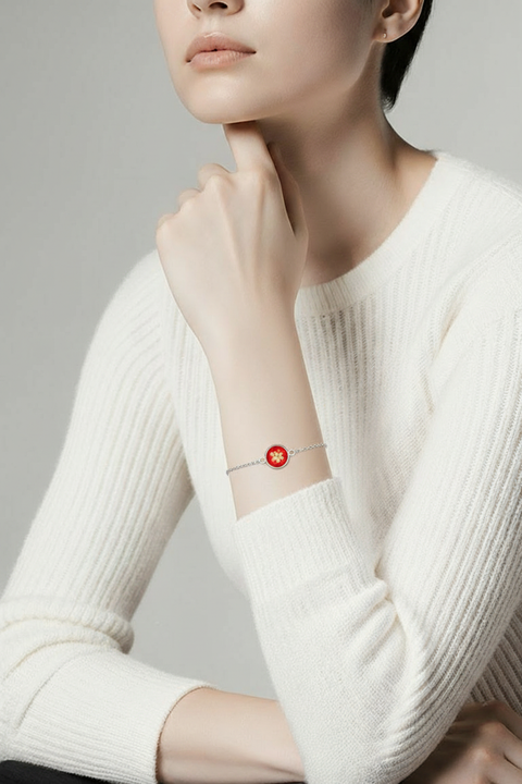 Armband zilverkleur met wilde vlierbloesem handgemaakt op Sardinië Sambuco selvatico rosso grande