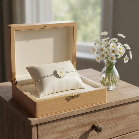 Armband zilverkleur met wilde vlierbloesem handgemaakt op Sardinië Sambuco selvatico bianca grande