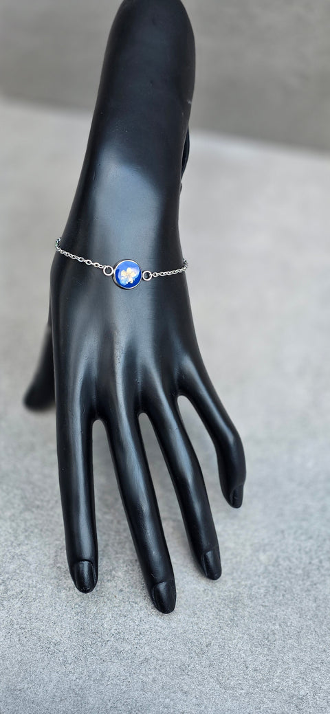 Armband zilverkleur met wilde vlierbloesem handgemaakt op Sardinië Sambuco selvatico blu grande