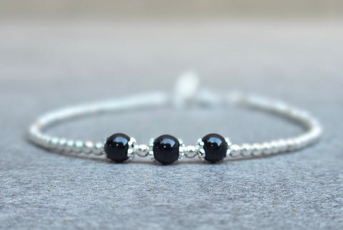 Beschermende Coccu Armband, 925 Zilver met 3 Onyx stenen, Sardisch Amulet tegen Negativiteit