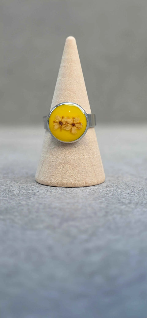 Ring zilverkleur wilde vlierbloesem handgemaakt op Sardinië Sambuco Giallo - Hemelse-geuren.nl