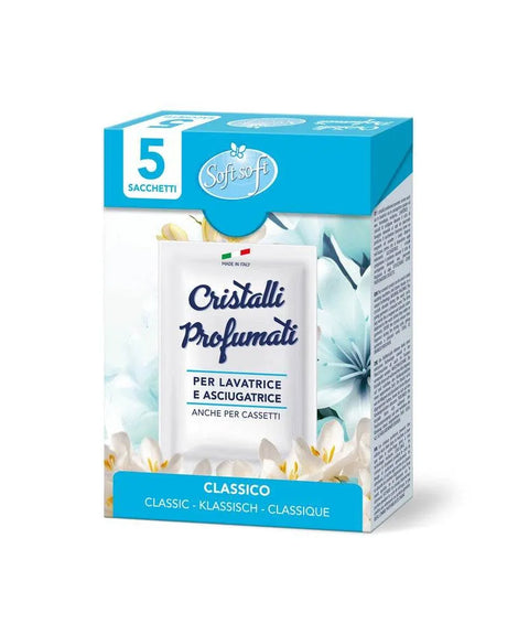 Soft Cristalli wasmachine en droger kristallen, classic geurkorrels, 5 zakjes verpakking.