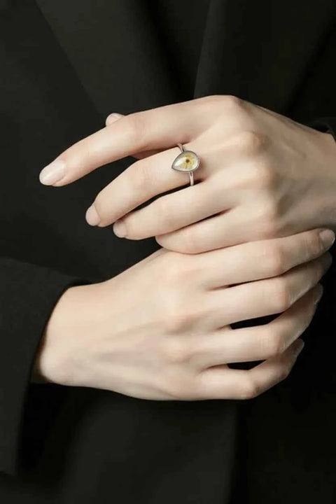 Ring druppel zilverkleur met wilde vlierbloesem handgemaakt op Sardinië Sambuco Bianca - Hemelse-geuren.nl