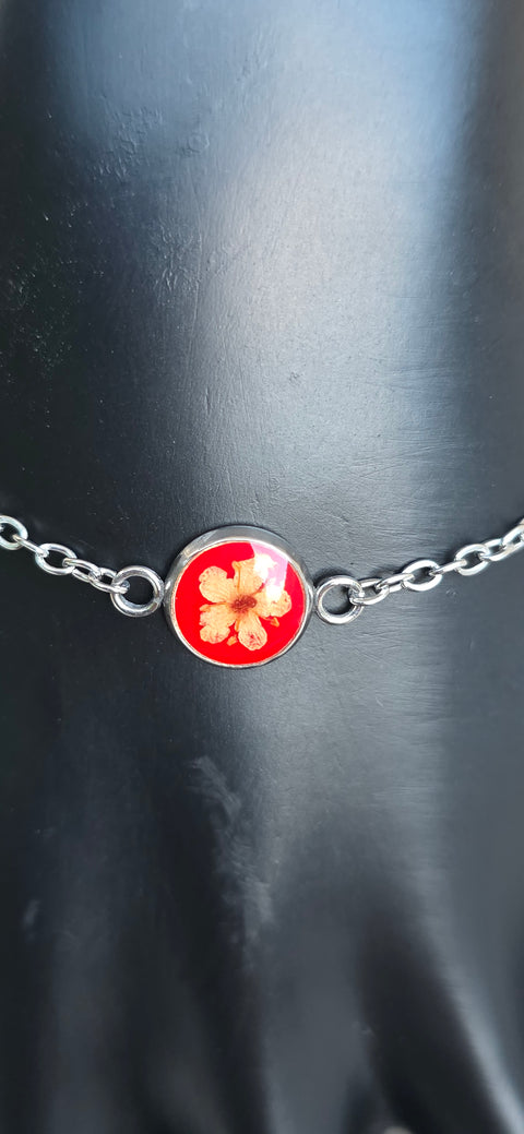 Armband zilverkleur met wilde vlierbloesem handgemaakt op Sardinië Sambuco selvatico rosso media