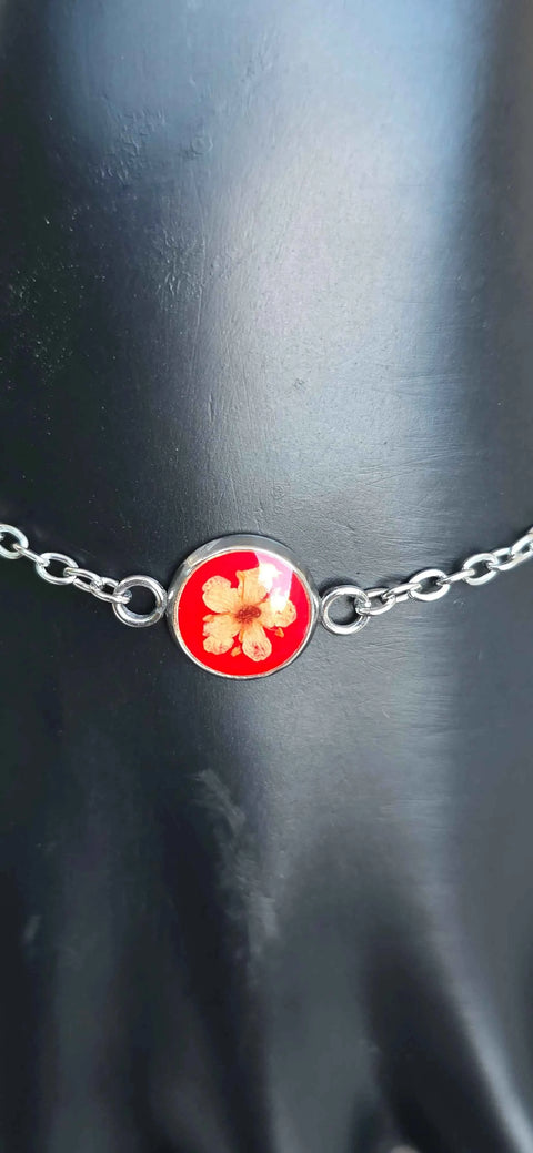 Armband zilverkleur met wilde vlierbloesem handgemaakt op Sardinië Sambuco selvatico rosso media - Hemelse-geuren.nl