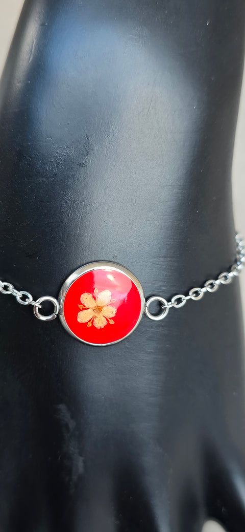 Armband zilverkleur met wilde vlierbloesem handgemaakt op Sardinië Sambuco selvatico rosso grande