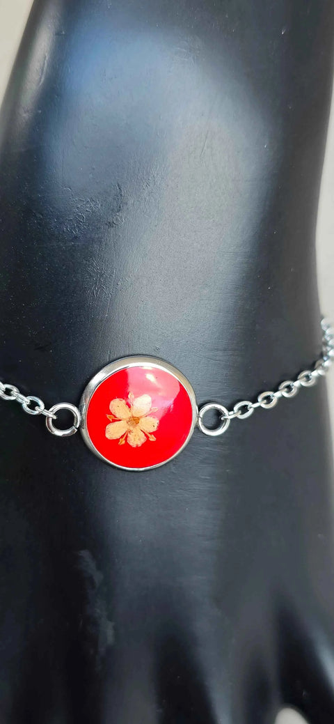 Armband zilverkleur met wilde vlierbloesem handgemaakt op Sardinië Sambuco selvatico rosso grande - Hemelse-geuren.nl