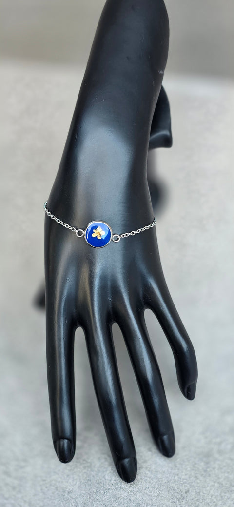 Armband zilverkleur met wilde vlierbloesem handgemaakt op Sardinië Sambuco selvatico blu grande