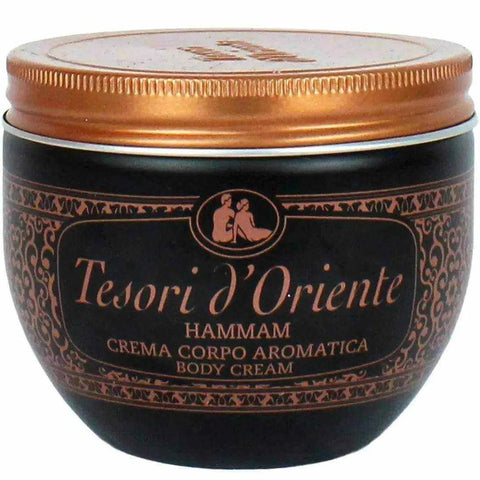 Tesori d'Oriente bodycreme hammam, 300 ml, enriched with argan oil and orange blossom, provides intense hydration and a floral, sensual fragrance.