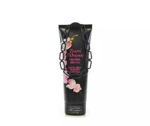 Tesori d'Oriente douchecreme Chinese orchidee 250ml tube with floral design.