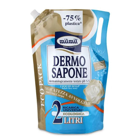 Milmil navulverpakking dermosapone 2 liter zeep voor de handen, het gezicht en lichaam, Hemelse-geuren.nl